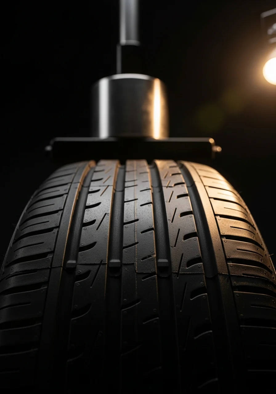 Macro shot of a tyre on a test rig